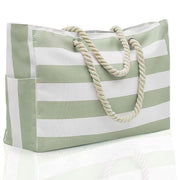 Large Bohemian Striped Canvas Beach Bag Zipper Tote for Travel Outdoor Vacation - Grey V528-CANVAS-BAG-GREY-283356