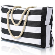 Large Bohemian Striped Canvas Beach Bag Zipper Tote for Travel Outdoor Vacation - Yellow V528-CANVAS-BAG-YELLOW-136702
