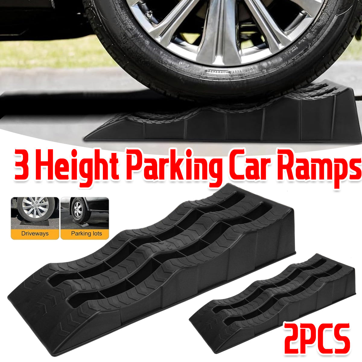 2pcs Plastic Three Step Parking Tire Pads for Cars Recreational Vehicles RV V528-CAR-MAT-BLACK-16P-BDB-853230