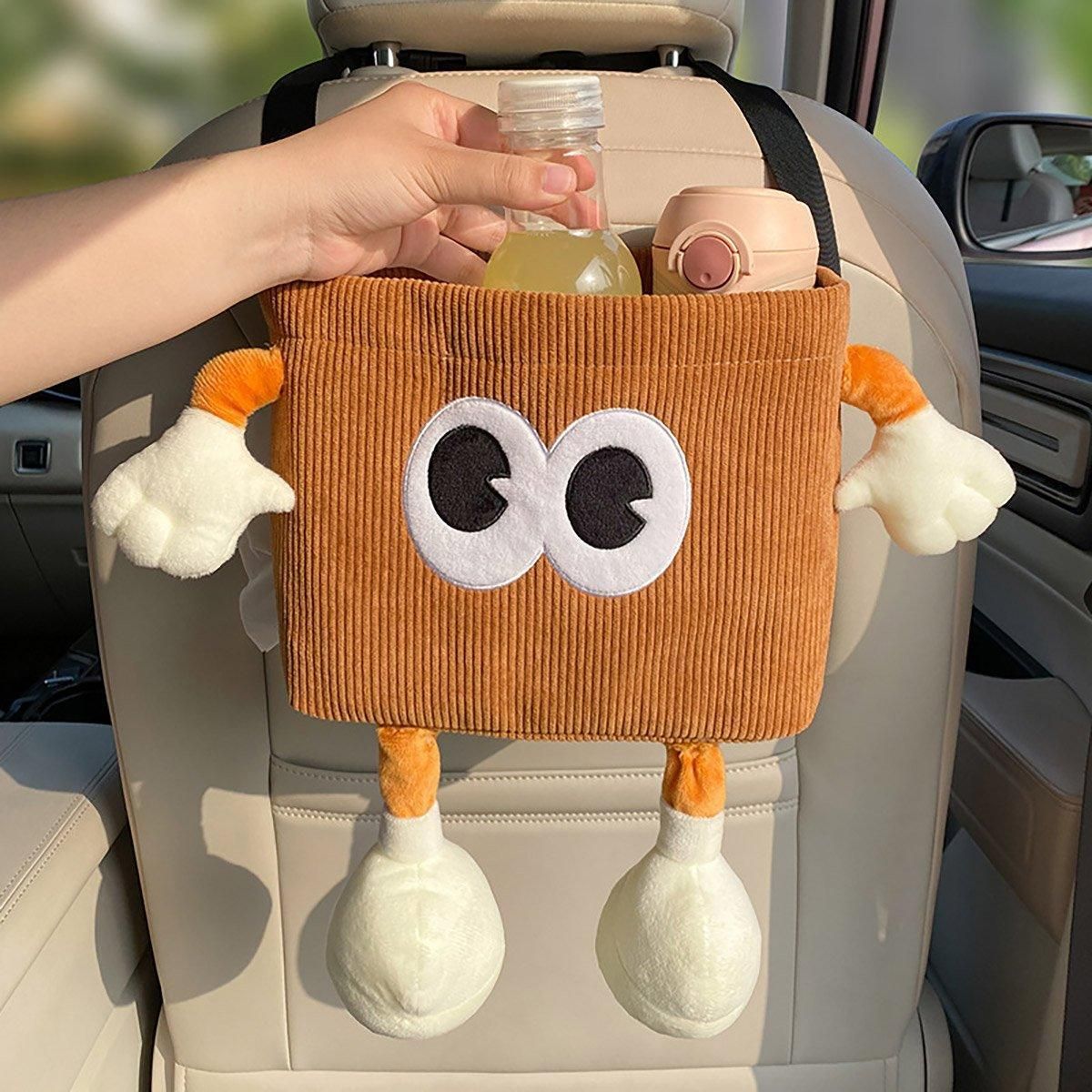 2in1 Car Wastebasket and Tissue Box Multifunctional Car Storage Bucket Organizer - Brown V528-CAR-TRASH-BROWN-175563
