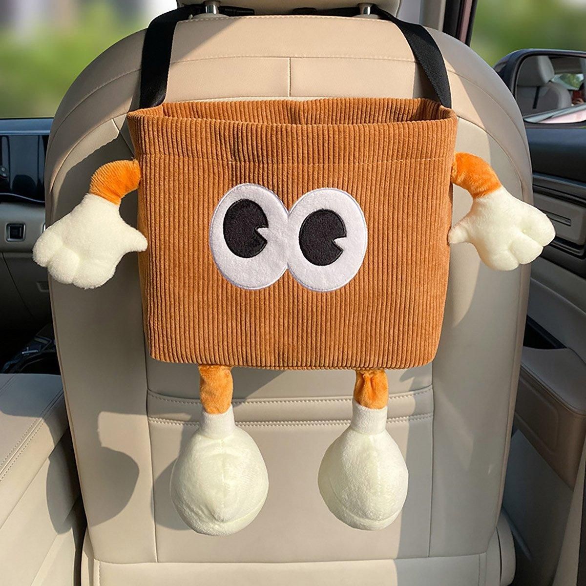 2in1 Car Wastebasket and Tissue Box Multifunctional Car Storage Bucket Organizer - Brown V528-CAR-TRASH-BROWN-175563