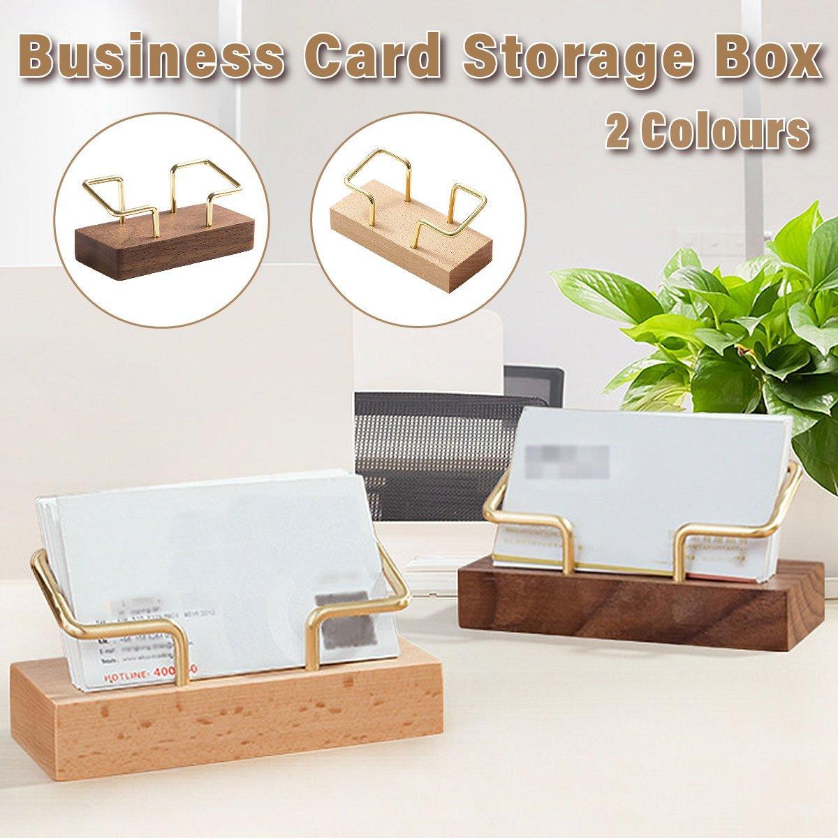 Business Card Holder Organizer Desk Display Stand Wooden Card Storage Box - Coffee V528-CARD-BOX-HHT-773157