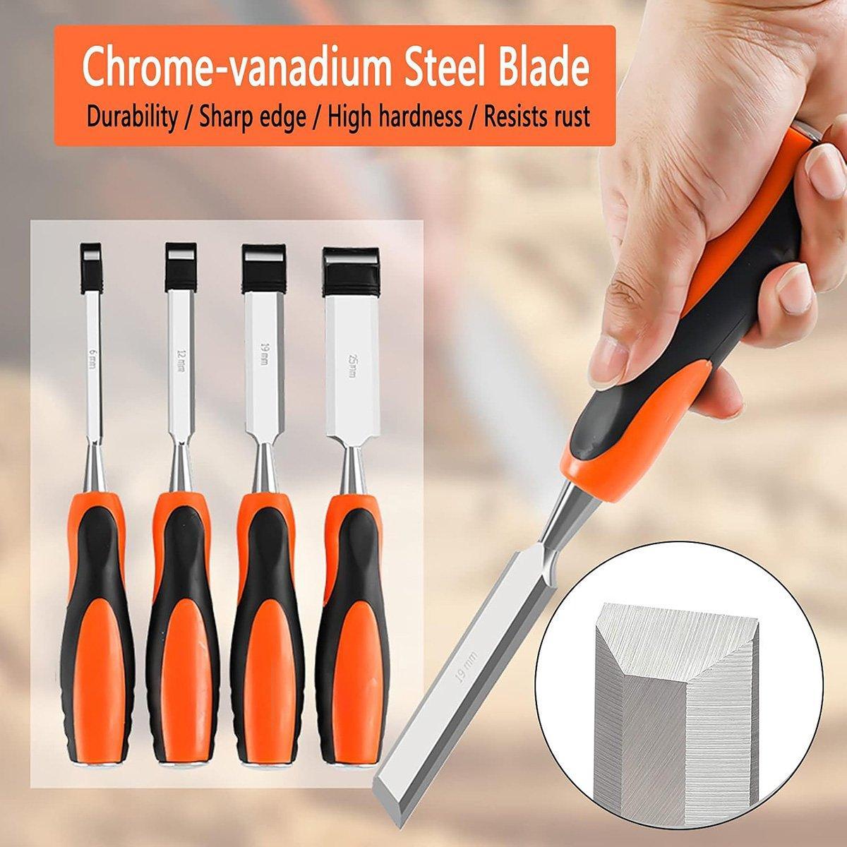 4PCS Woodworking Chisel Set Manual Carving Tools for Wood Craft DIY Projects V528-CARPENTER-CHISEL-4PCS-609894
