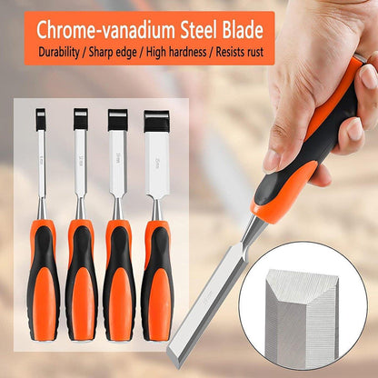4PCS Woodworking Chisel Set Manual Carving Tools for Wood Craft DIY Projects V528-CARPENTER-CHISEL-4PCS-609894