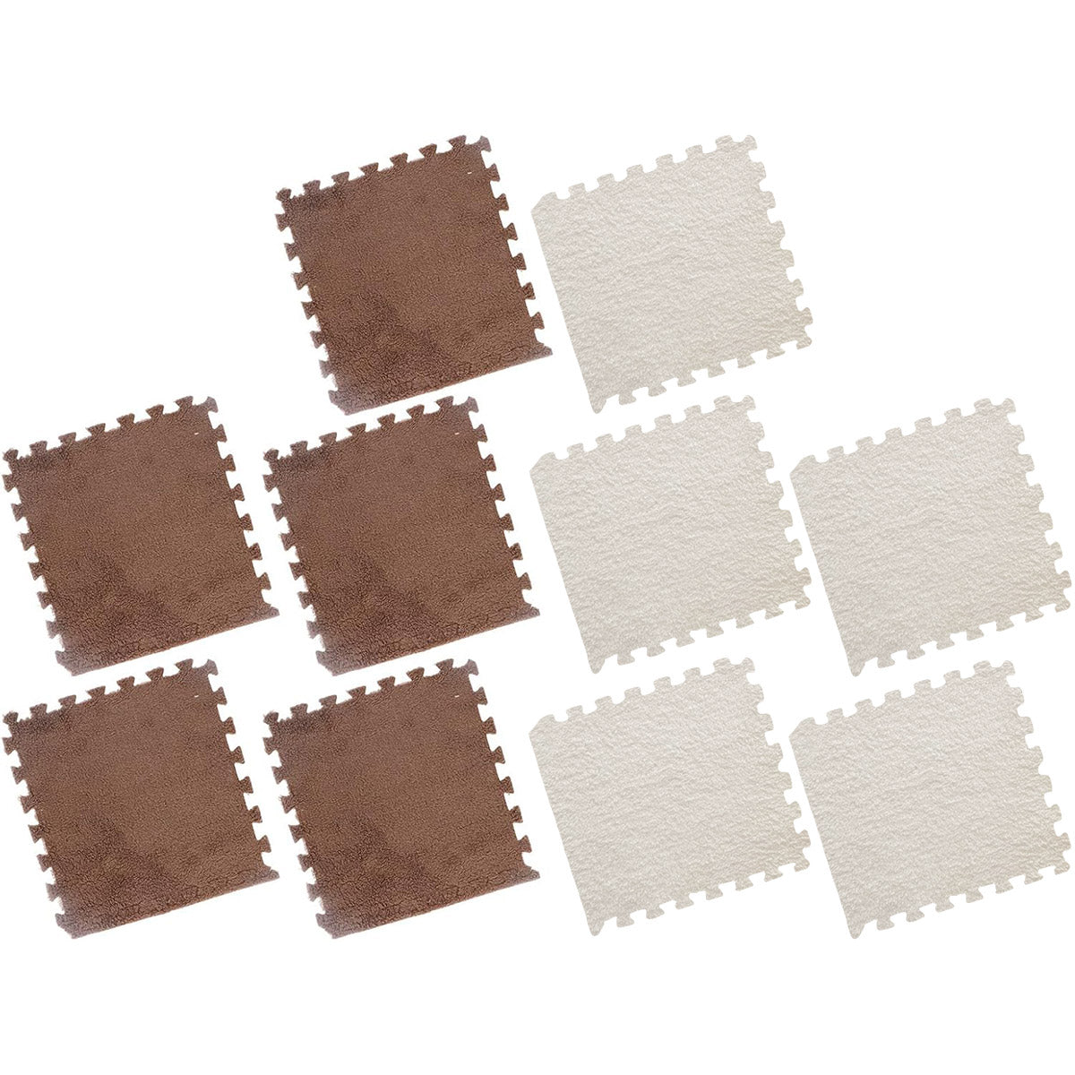 Foam Floor Mats Set 10PCS Shaggy Interlocking Tiles Soft for Kids Room Play Area - Grey-White V528-CARPET-15-GREY-10PCS-612499