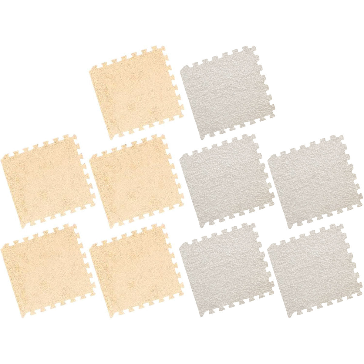 Foam Floor Mats Set 10PCS Shaggy Interlocking Tiles Soft for Kids Room Play Area - Camel-White V528-CARPET-29-CAMEL-10PCS-454348