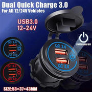 1x Dual USB Car Charger QC 3.0 Quick Charge 12V-24V Power Outlet - Blue V528-CARQUICKCHARGE-BLUE-588383