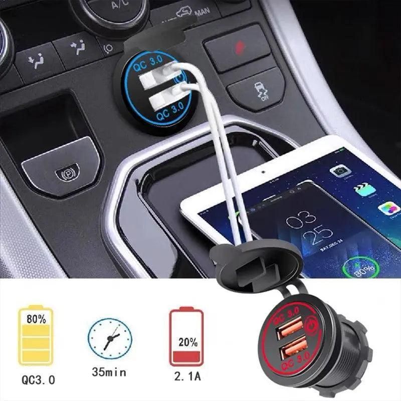 1x Dual USB Car Charger QC 3.0 Quick Charge 12V-24V Power Outlet - Blue V528-CARQUICKCHARGE-BLUE-588383