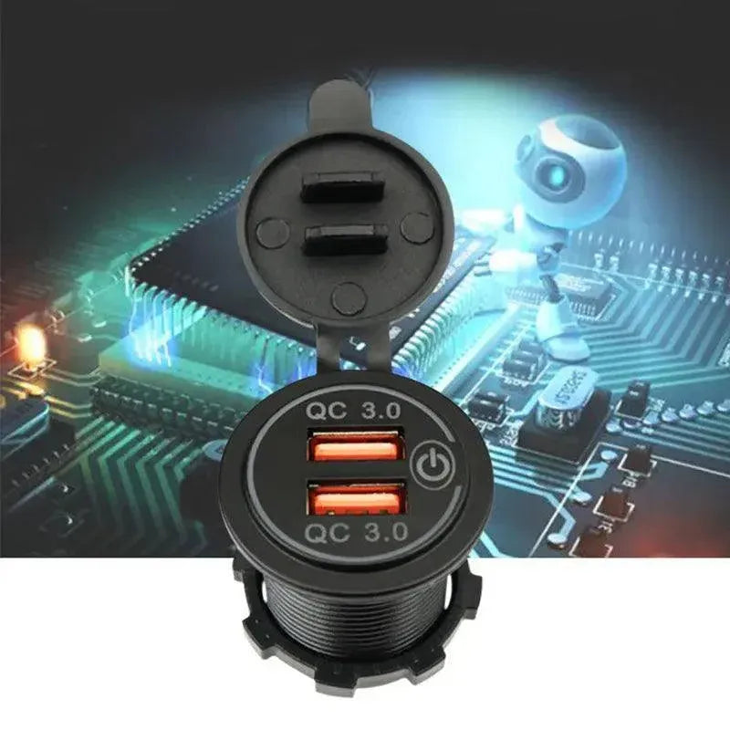 1x Dual USB Car Charger QC 3.0 Quick Charge 12V-24V Power Outlet - Blue V528-CARQUICKCHARGE-BLUE-588383