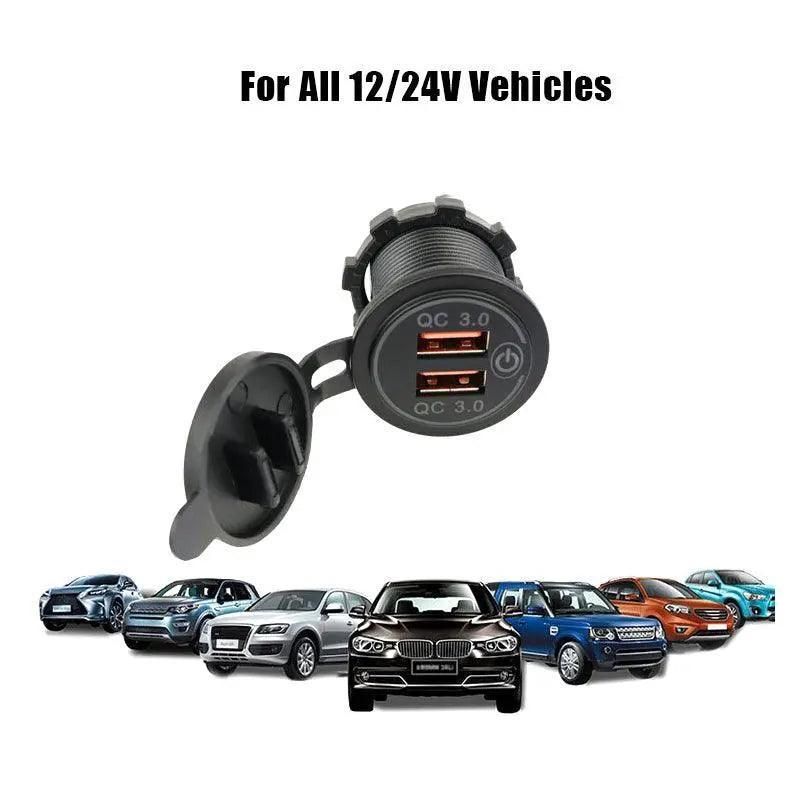 1x Dual USB Car Charger QC 3.0 Quick Charge 12V-24V Power Outlet - Blue V528-CARQUICKCHARGE-BLUE-588383