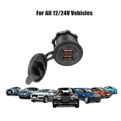 1x Dual USB Car Charger QC 3.0 Quick Charge 12V-24V Power Outlet - Blue V528-CARQUICKCHARGE-BLUE-588383