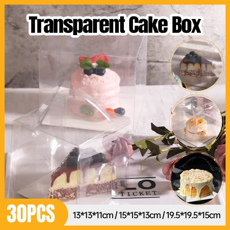 30x Transparent Disposable Cake Boxes with Handles Premium Quality Packagin - 30pcs-5inch-15*15*13cm V528-CARRY-CASE-30PCS-5INCH-230167