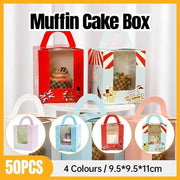 50x Assorted Color Muffin Cake Boxes with Clear Window & Handle High Quality - England style-50PCS V528-CARRY-CASE-50PCS-YLF-215284