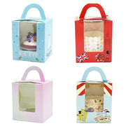 50x Assorted Color Muffin Cake Boxes with Clear Window & Handle High Quality - England style-50PCS V528-CARRY-CASE-50PCS-YLF-215284