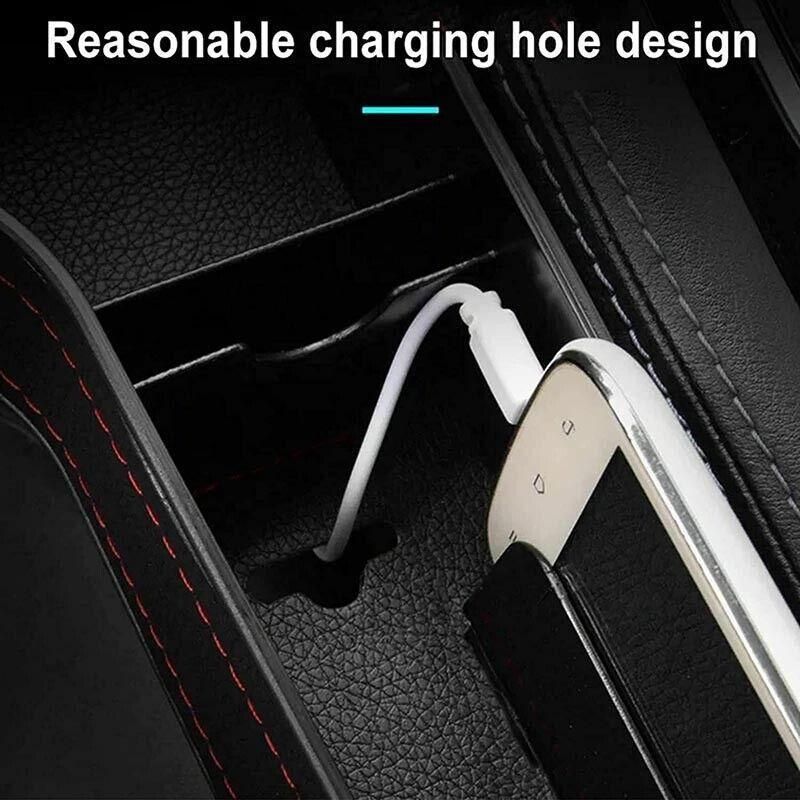 PU Leather Seat Side Gap Storage Box with Phone and Bottle Holder for Car Interior - Black V528-CARSTORAGEBO-BLACK-365881