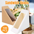 100PCS Sandwich Wedge Box Triangle Paper Container Cupcake Cake Box with Window - Cowhide V528-CARTON-COWHIDE-100PCS-369109