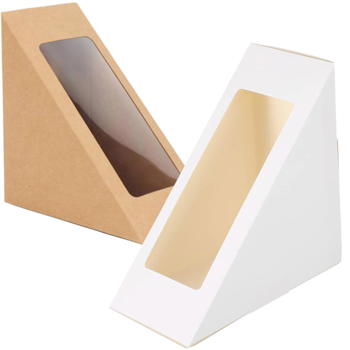100PCS Sandwich Wedge Box Triangle Paper Container Cupcake Cake Box with Window - Cowhide V528-CARTON-COWHIDE-100PCS-369109