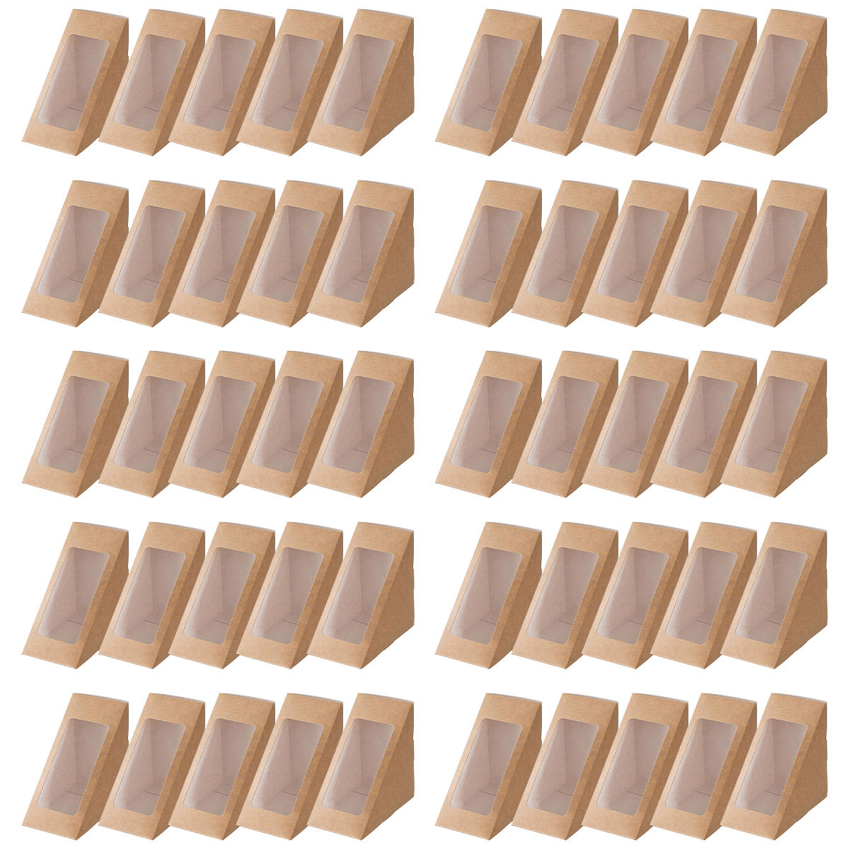100PCS Sandwich Wedge Box Triangle Paper Container Cupcake Cake Box with Window - Cowhide V528-CARTON-COWHIDE-100PCS-369109