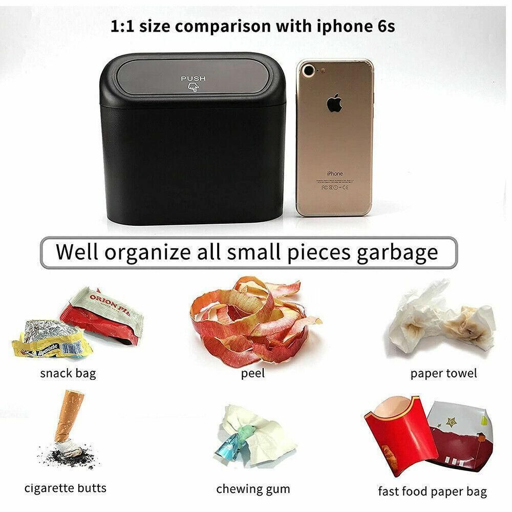 Mini Car Trash Bin with Lid Multifunction Rubbish Can for Vehicle Office Desktop Use V528-CARTRASH-BLACK-20921