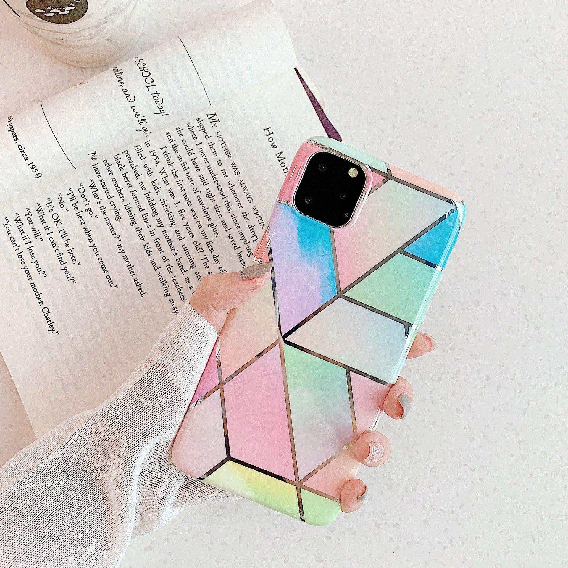 Rainbow Case for iPhone 14 13 12 11 Pro Max XR XS Marble Phone Shockproof Cover Silicone - For iphone XR V528-CASE-DALISHI-RA-FO9