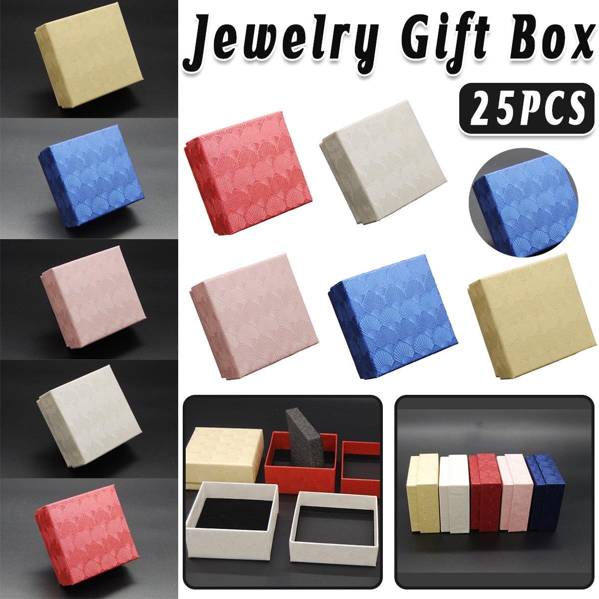 25X Jewelry Gift Boxes Shell Pattern 7.5CM Small GiftBox Empty Jewelry With Foam - Blue V528-CASKET-25PCS-BLUE-336885