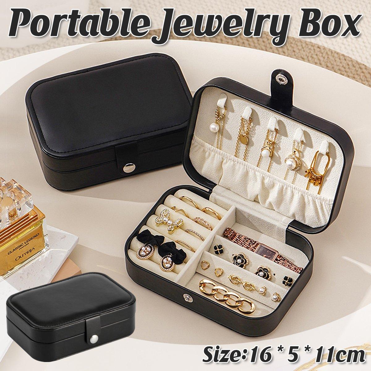 Black Travel Portable Jewelry Box Minimalist Jewelry Organizer Storage Case V528-CASKET-BLACK-258741