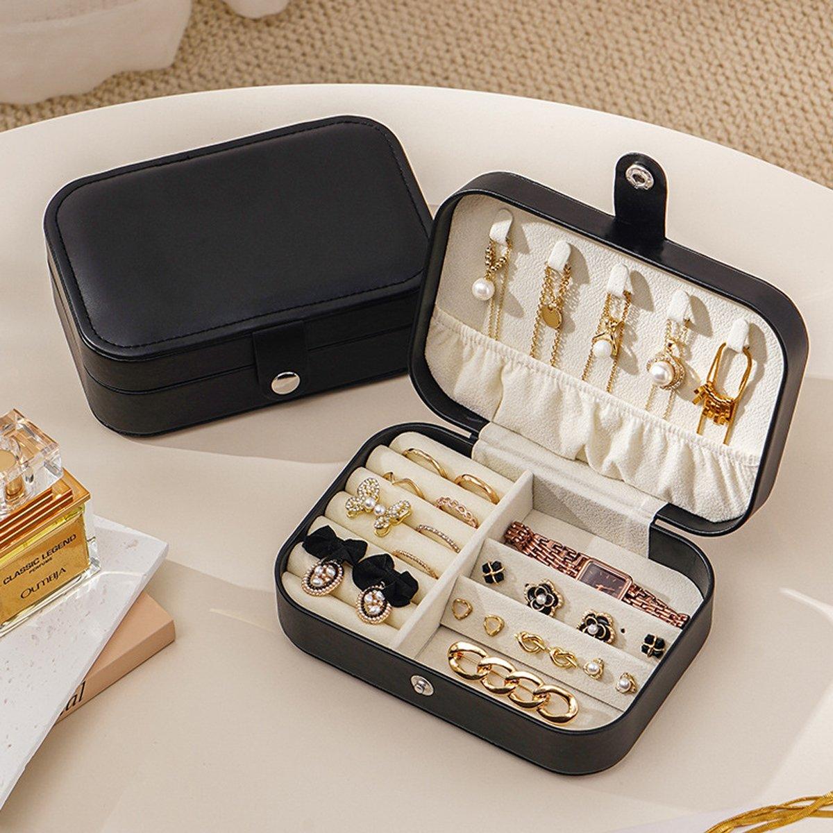 Black Travel Portable Jewelry Box Minimalist Jewelry Organizer Storage Case V528-CASKET-BLACK-258741