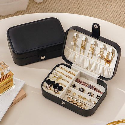Black Travel Portable Jewelry Box Minimalist Jewelry Organizer Storage Case V528-CASKET-BLACK-258741