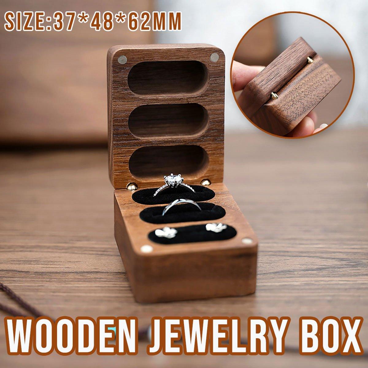Wooden Ring Jewellery Box High Storage Box with Three Compartments for Rings V528-CASKET-BLACK-536254