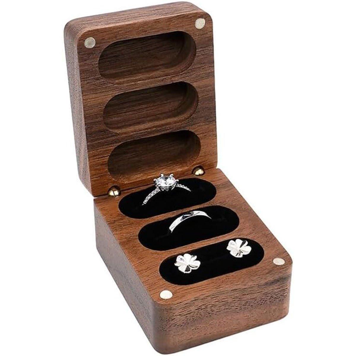 Wooden Ring Jewellery Box High Storage Box with Three Compartments for Rings V528-CASKET-BLACK-536254