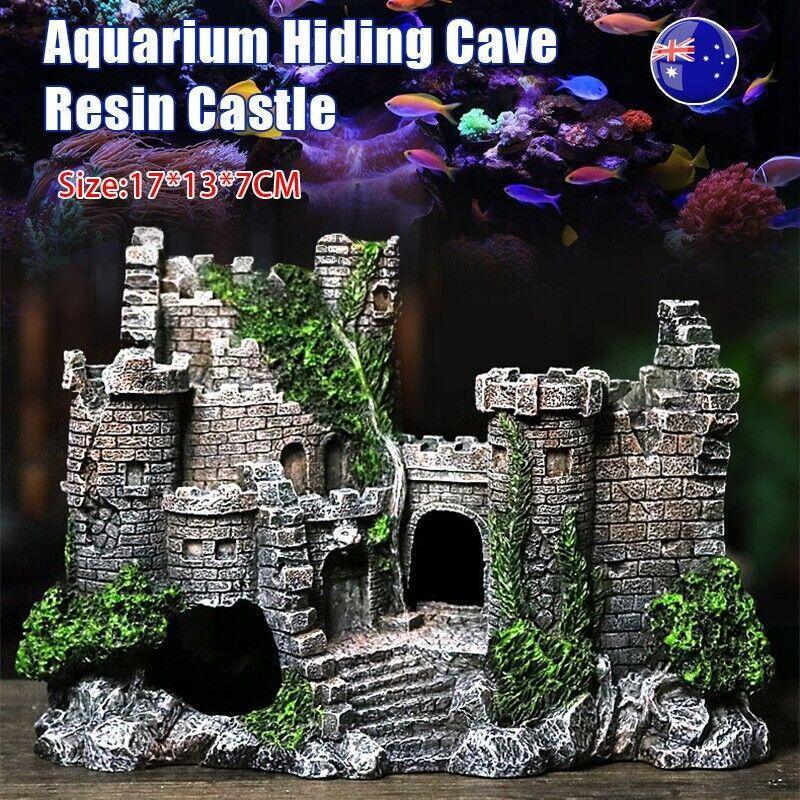 Aquarium Fish Tank Ornament Decor Landscape Ancient Castle Tower Hide Cave Resin V528-CASTLESCENERY-454172