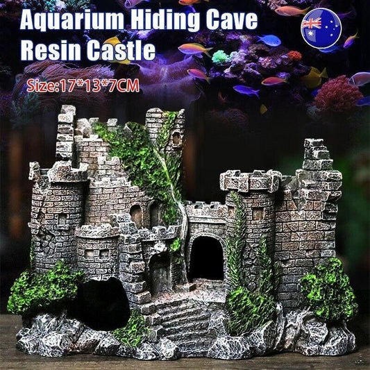 Aquarium Fish Tank Ornament Decor Landscape Ancient Castle Tower Hide Cave Resin V528-CASTLESCENERY-454172