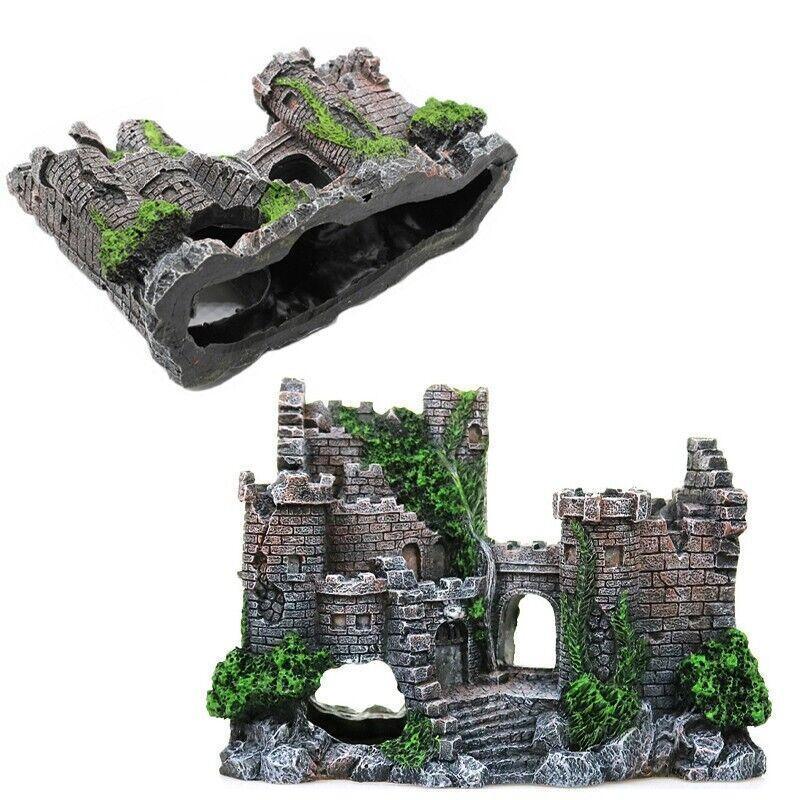 Aquarium Fish Tank Ornament Decor Landscape Ancient Castle Tower Hide Cave Resin V528-CASTLESCENERY-454172