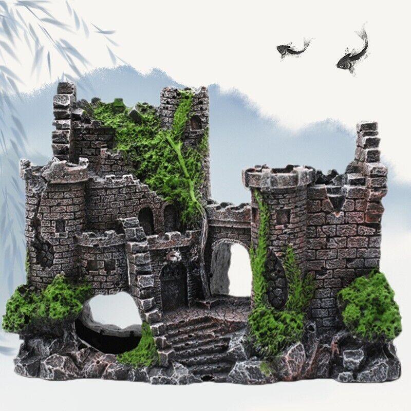 Aquarium Fish Tank Ornament Decor Landscape Ancient Castle Tower Hide Cave Resin V528-CASTLESCENERY-454172