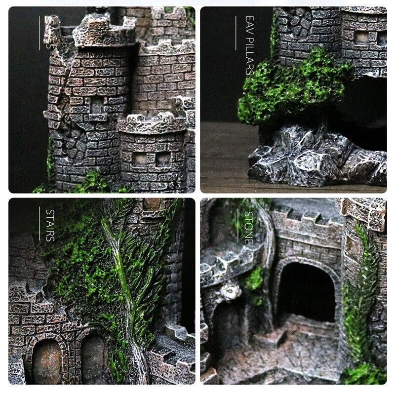 Aquarium Fish Tank Ornament Decor Landscape Ancient Castle Tower Hide Cave Resin V528-CASTLESCENERY-454172