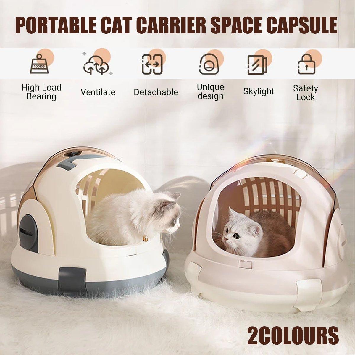Portable Cat Carrier Space Capsule Large Capacity Aviation Travel Kitty Basket - Grey V528-CAT-CARRIER-GREY-737735