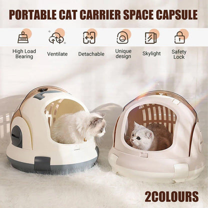 Portable Cat Carrier Space Capsule Large Capacity Aviation Travel Kitty Basket - Grey V528-CAT-CARRIER-GREY-737735