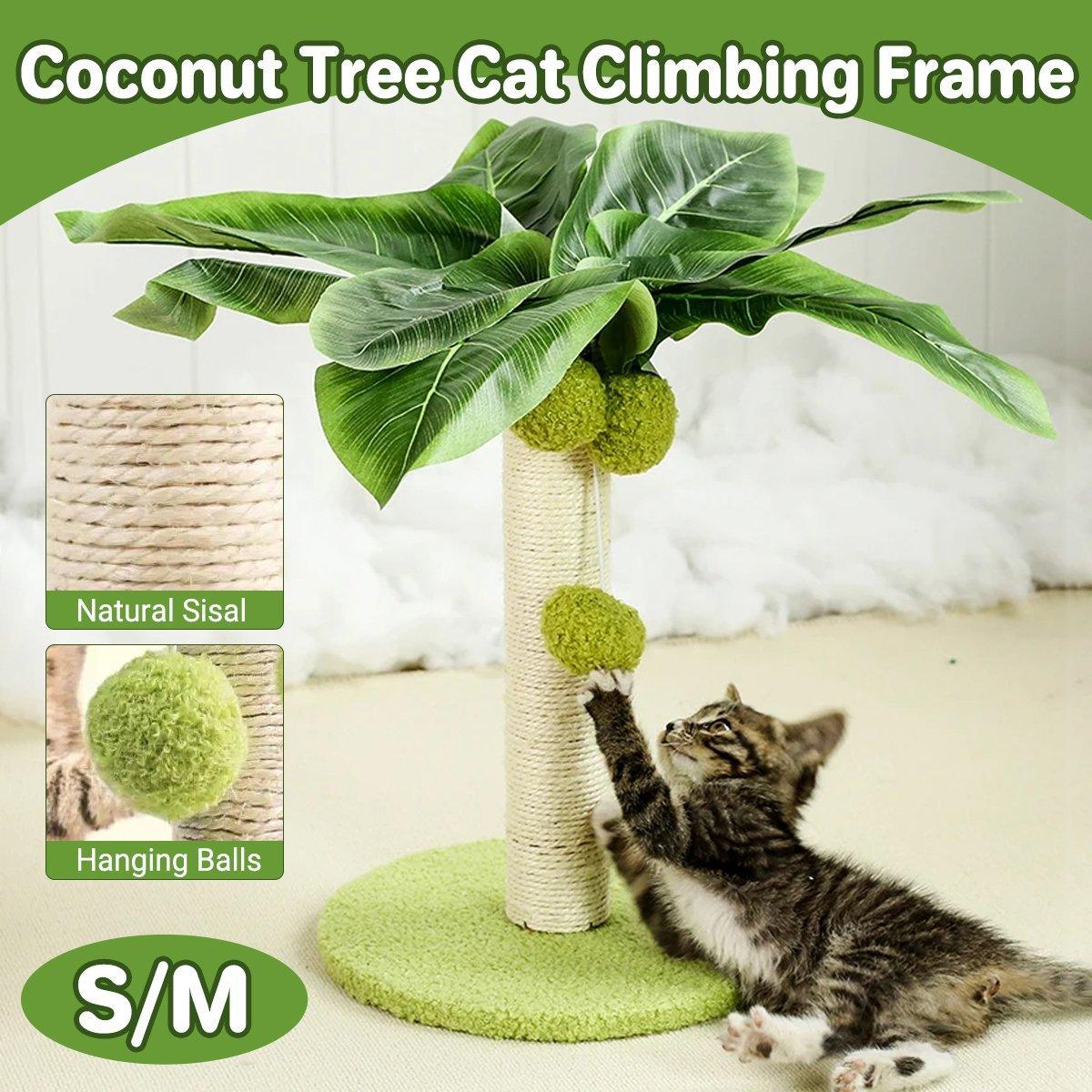 Cat Scratching Coconut Tree Kitten Post Sisal Covered Scratcher Pole Toy 32/38cm - M V528-CAT-CLIMBER-GREEN-M-851139