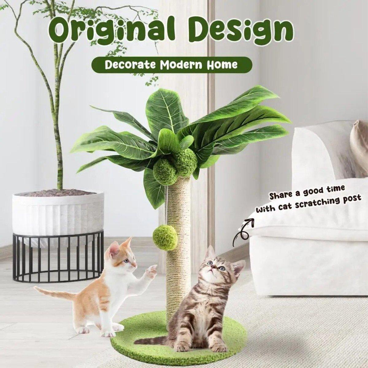 Cat Scratching Coconut Tree Kitten Post Sisal Covered Scratcher Pole Toy 32/38cm - M V528-CAT-CLIMBER-GREEN-M-851139