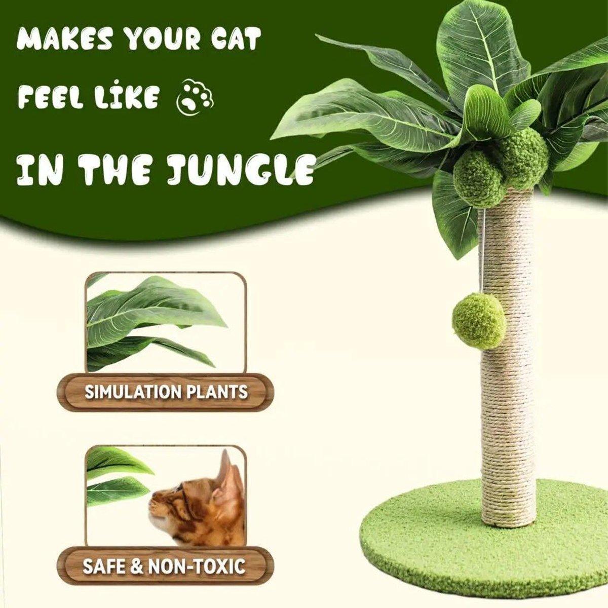 Cat Scratching Coconut Tree Kitten Post Sisal Covered Scratcher Pole Toy 32/38cm - S V528-CAT-CLIMBER-GREEN-S-158858