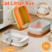 12L Semi Enclosed Large Cat Litter Box with Delivery Shovel Easy Clean Toilet - Green-Orange V528-CAT-GREEN-ORANGE-565143