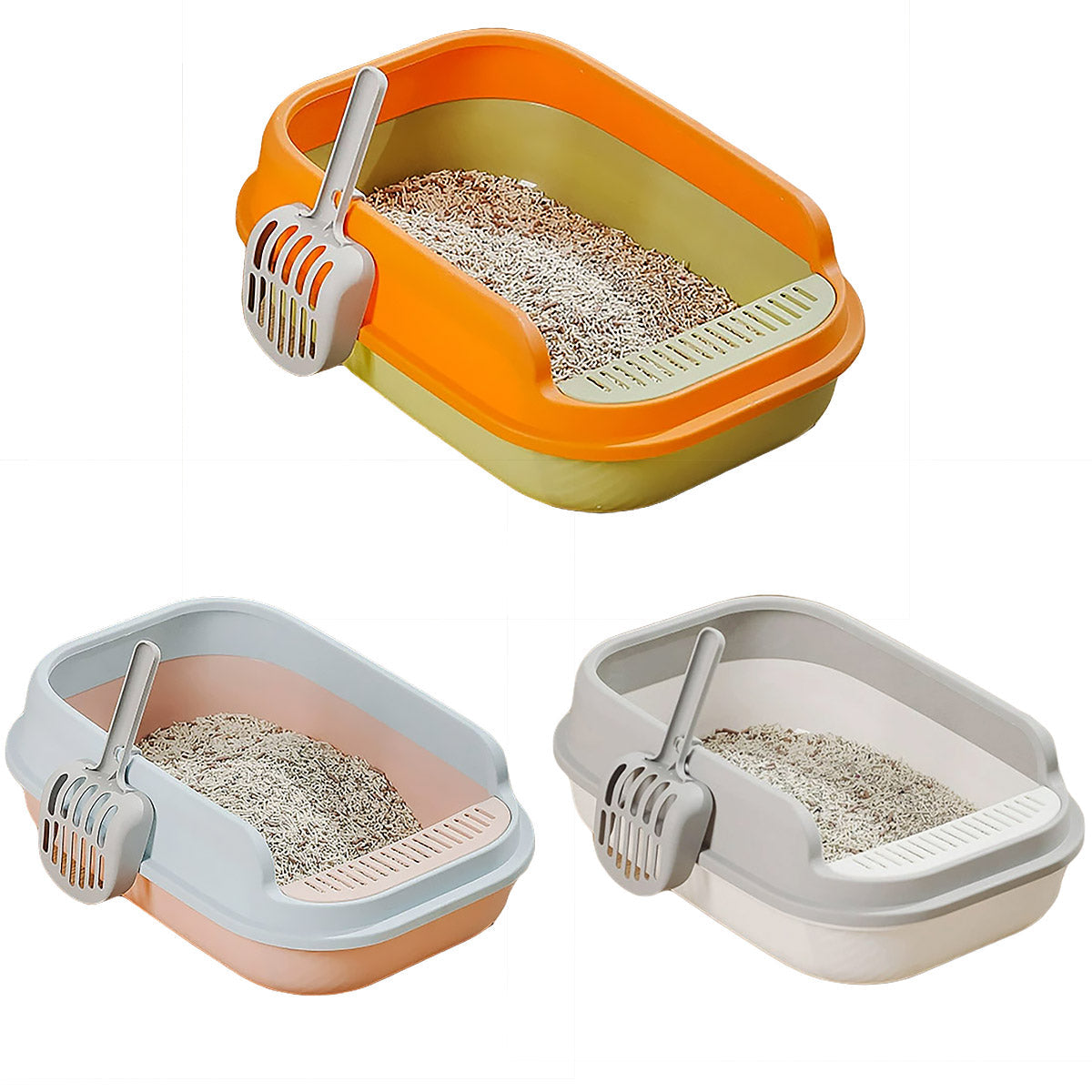 12L Semi Enclosed Large Cat Litter Box with Delivery Shovel Easy Clean Toilet - Green-Orange V528-CAT-GREEN-ORANGE-565143