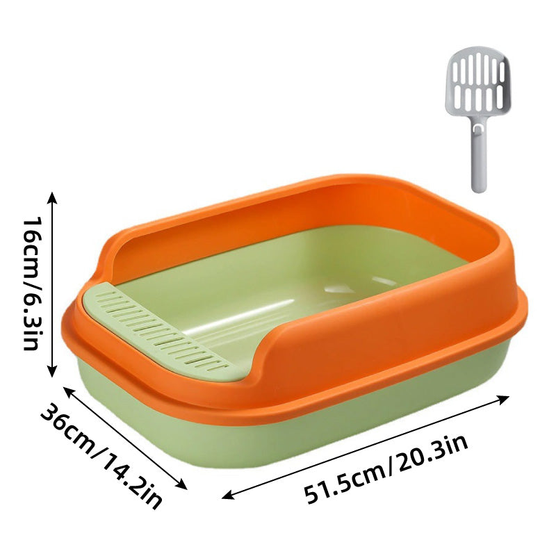 12L Semi Enclosed Large Cat Litter Box with Delivery Shovel Easy Clean Toilet - Green-Orange V528-CAT-GREEN-ORANGE-565143