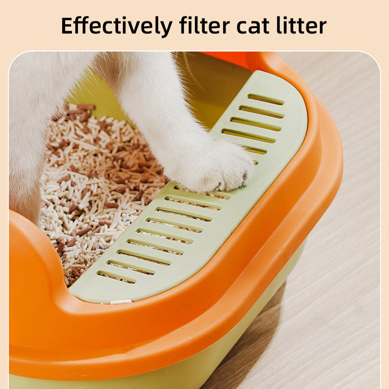 12L Semi Enclosed Large Cat Litter Box with Delivery Shovel Easy Clean Toilet - Green-Orange V528-CAT-GREEN-ORANGE-565143