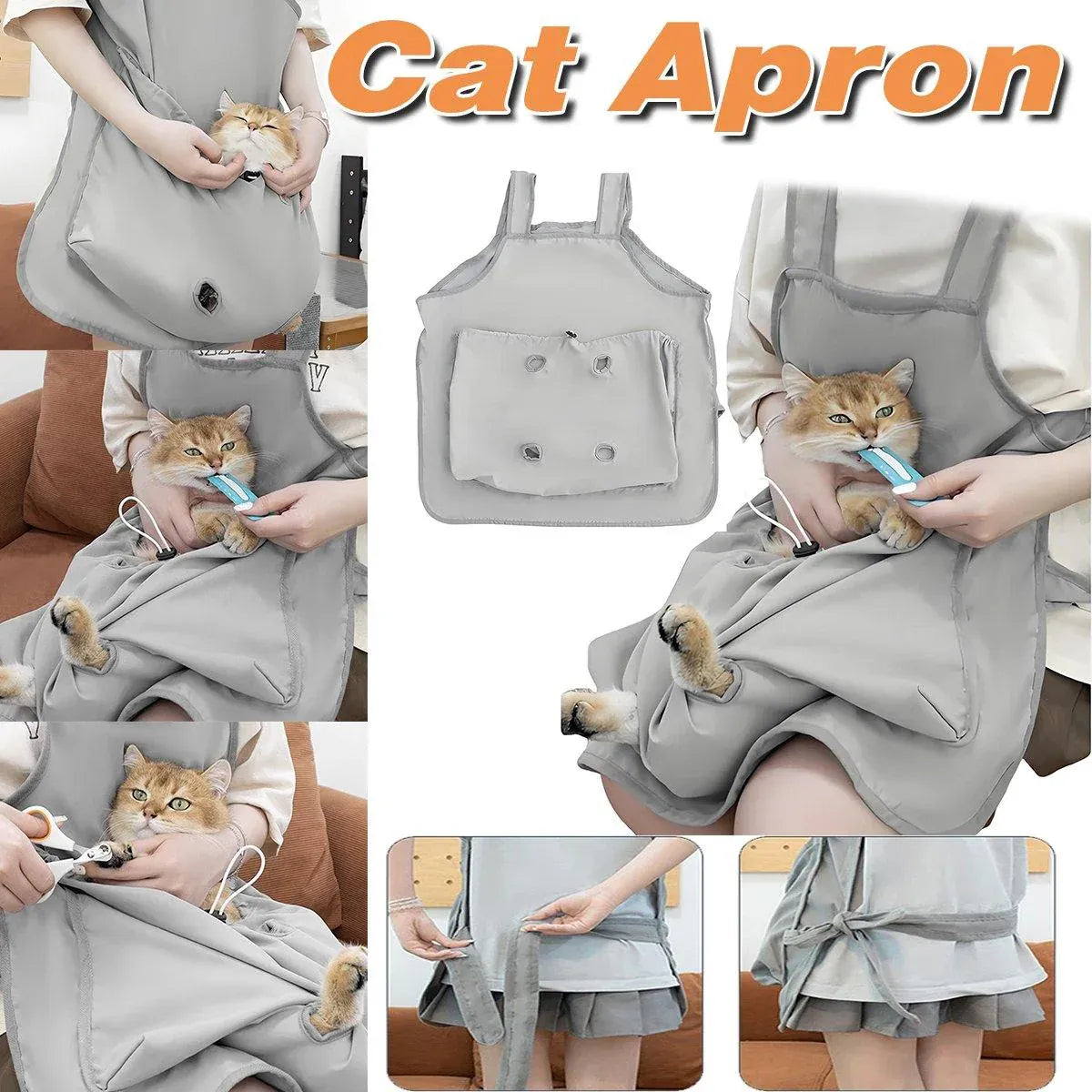 Cat Carrying Apron Non Stick Hair Kangaroo Pouch Pet Grooming Suit Portable V528-CAT-HANDLING-CLOTHING-441252