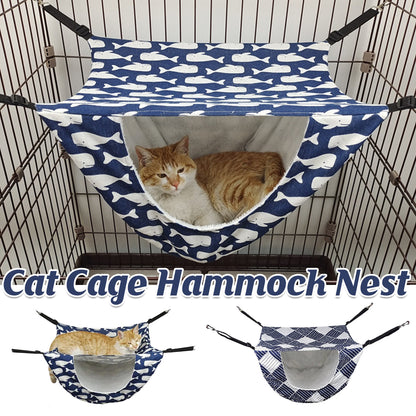 Cat Hammock Hanging Bed Cage Nest Soft Pet House Basket Cat Sleeping Supplies - Sea Blue Checkered V528-CAT-HOUSE-HLFG-204921