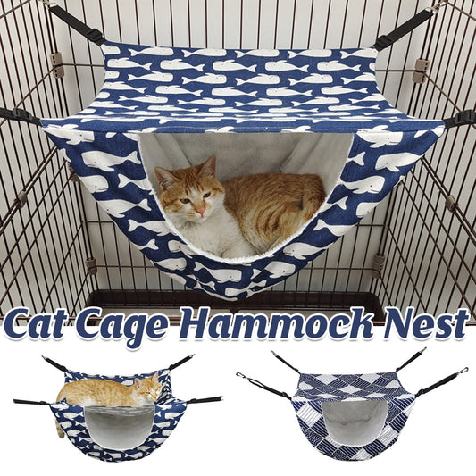 Cat Hammock Hanging Bed Cage Nest Soft Pet House Basket Cat Sleeping Supplies - Sea Blue Checkered V528-CAT-HOUSE-HLFG-204921