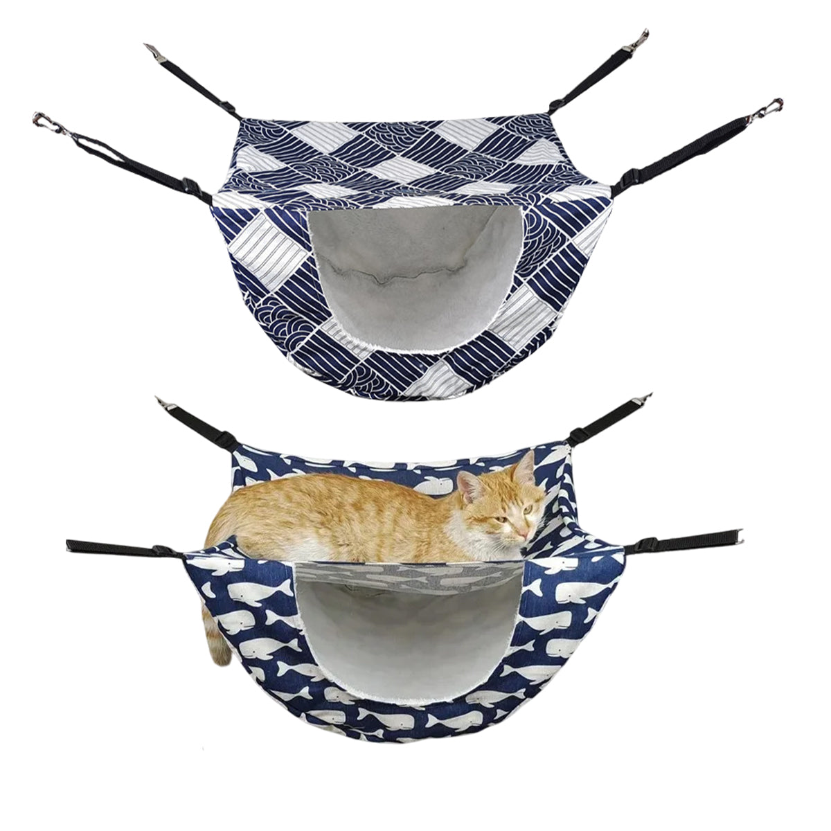 Cat Hammock Hanging Bed Cage Nest Soft Pet House Basket Cat Sleeping Supplies - Sea Blue Checkered V528-CAT-HOUSE-HLFG-204921