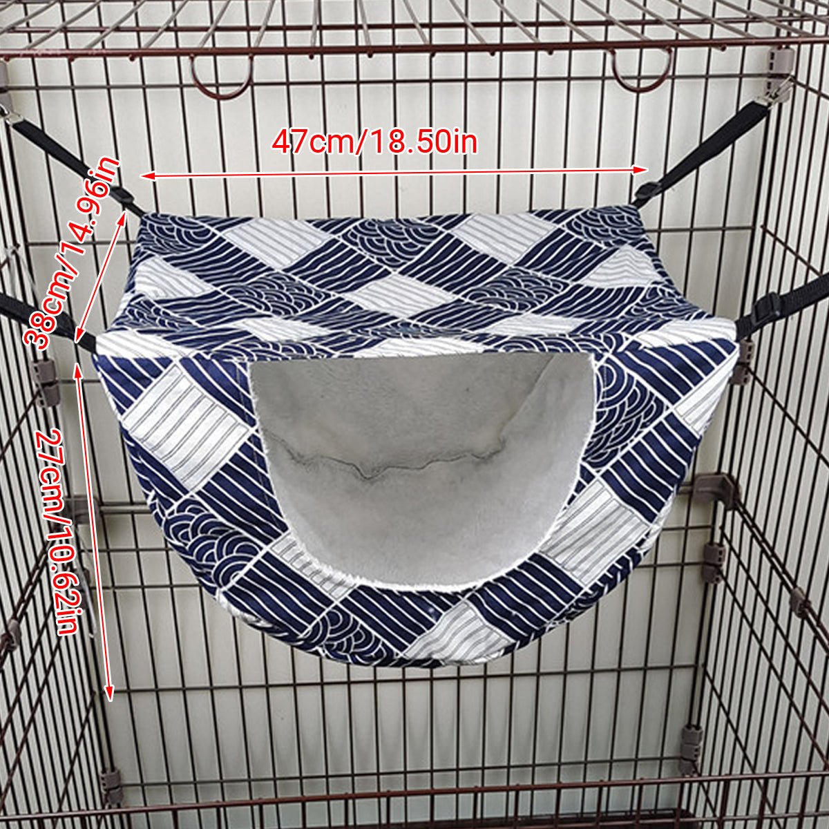 Cat Hammock Hanging Bed Cage Nest Soft Pet House Basket Cat Sleeping Supplies - Sea Blue Checkered V528-CAT-HOUSE-HLFG-204921