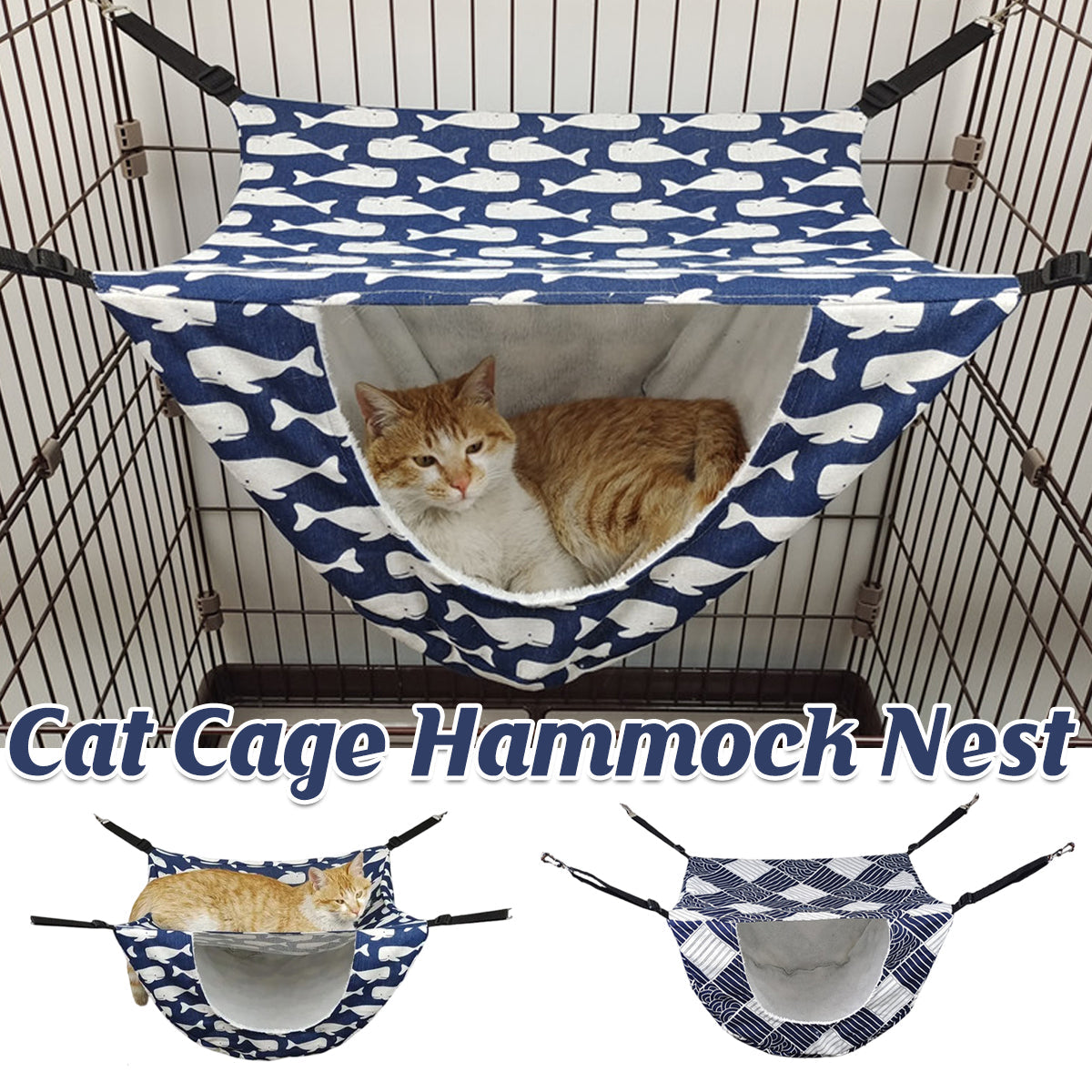 Cat Hammock Hanging Bed Cage Nest Soft Pet House Basket Cat Sleeping Supplies - Blue Whale V528-CAT-HOUSE-WHALE-573328